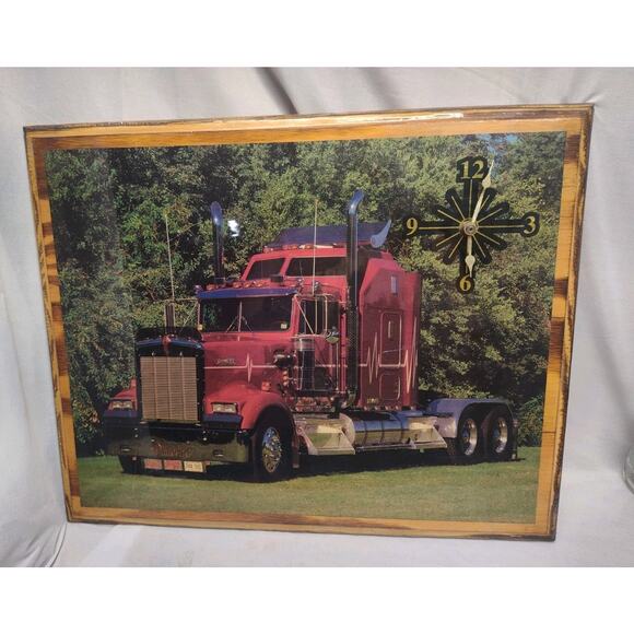 Vintage Wooden Lacquer Maroon Kenworth Truck Transportation Wall Clock - Picture 1 of 6